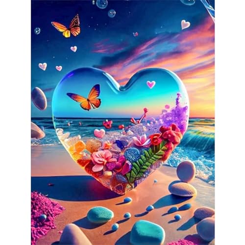 luckyarina Diamond Painting Sandstrand-Diamond Painting Erwachsene Landschaft,Diamant Painting Herz Als Geschenk Heimdekoration Wand Dekor 30×40 cm von luckyarina