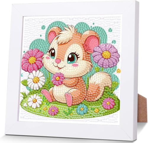 luckyarina Eichhörnchen Diamond Painting Kinder mit Rahmen- Tiere Diamant Painting Bilder kinder, 5D Diamond Painting Kinder als Geschenk für Home Wand Décor 18X18CM von luckyarina