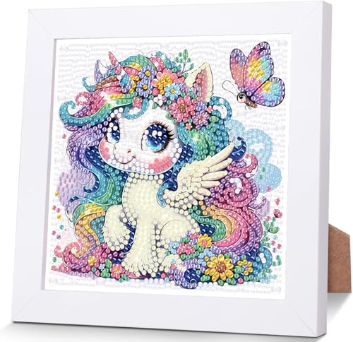 luckyarina Einhorn Diamond Painting Kinder mit Rahmen- Tiere Diamant Painting Bilder kinder, Diamant Malerei Kinder für 8 9 10 11 Jahre 18X18CM von luckyarina