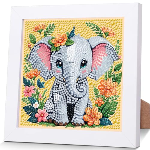 luckyarina Elefant Diamond Painting Kinder mit Rahmen- Tiere Diamant Painting Bilder kinder, Niedlich Diamant Malerei Tiere für 8 9 10 11 Jahre 18X18CM von luckyarina