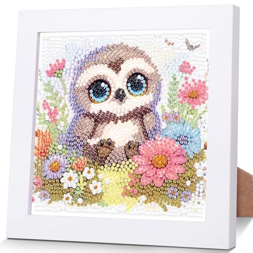 luckyarina Eule Diamond Painting Kinder mit Rahmen- Eulen Diamant Painting Bilder kinder, Tiere 5D Diamond Painting für Kinder 8 9 10 11 Jahre 18X18CM von luckyarina