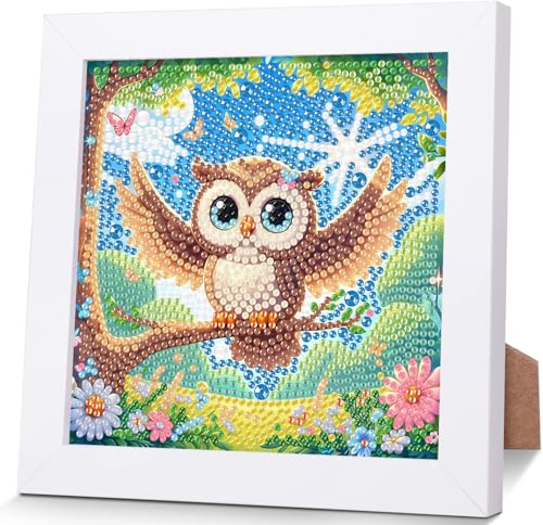 luckyarina Eule Diamond Painting Kinder mit Rahmen- Tiere Diamant Painting Bilder kinder, Eulen 5D Diamant Painting für 8 9 10 11 Jahre 18X18CM von luckyarina