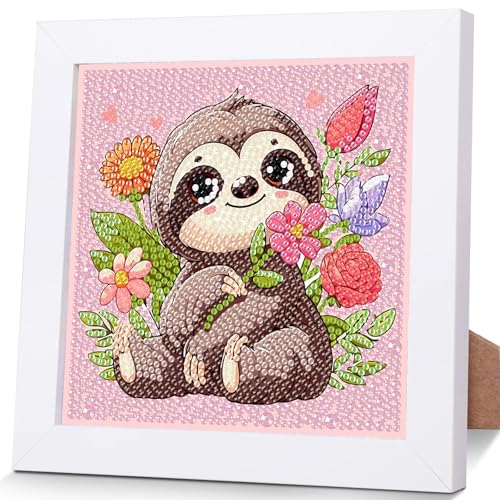 luckyarina Faultier Diamond Painting Kinder mit Rahmen- Tiere Diamant Painting Bilder kinder, 5D Diamond Painting Kinder Tiere für 8 9 10 11 Jahre 18X18CM von luckyarina