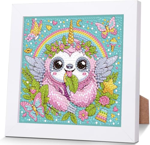 luckyarina Faultier Diamond Painting Kinder mit Rahmen- Tiere Diamant Painting Bilder kinder, Diamond Painting für Kinder Arts Craft für Home Wand Decor 18X18CM von luckyarina