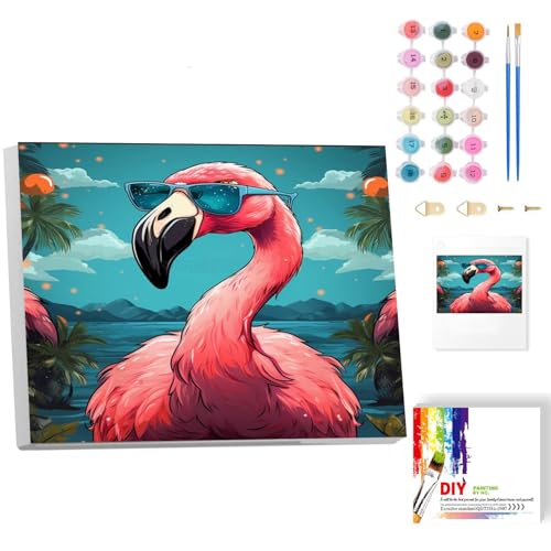 luckyarina Flamingo Malen nach Zahlen mit Rahmen Kinder- Tiere Malen nach Zahlen, Paint by Numbers für Geschenk Heimdekoration Home Wand Décor mit Rahmen 20×30 cm von luckyarina