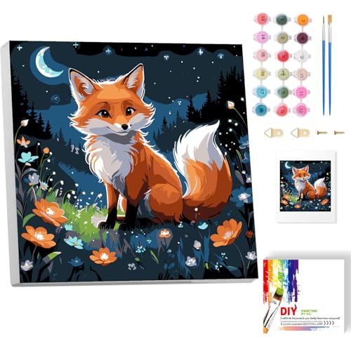 luckyarina Fuchs Malen nach Zahlen Kinder mit Rahmen- Tiere Paint by Numbers für Kind, Cute Ölgemälde Kinder ab 5 6 7 8 9 Jahre für Hause Dekoration Verwendet Werden 20x20cm von luckyarina