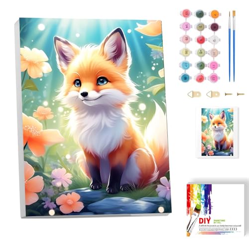 luckyarina Fuchs Malen nach Zahlen mit Rahmen- Tiere Paint by Numbers für Kind, Ölgemälde Kinder ab 5 6 7 8 9 Jahre für Home Wall Decor 20x30cm von luckyarina