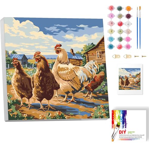 luckyarina Huhn Malen Nach Zahlen Erwachsene mit Rahmen- Tiere Paint by Numbers Adult, Tiere Malen nach Zahlen für Erwachsene für Geschenke und Home Wand Dekor 20x20CM von luckyarina