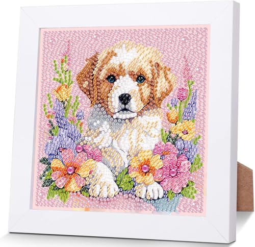 luckyarina Hund Diamond Painting Kinder mit Rahmen- Tiere Diamant Painting Bilder kinder, 5D Diamond Painting Kinder als Geschenk für Home Wand Décor 18X18CM von luckyarina