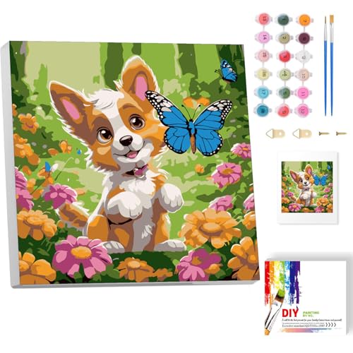 luckyarina Hund Malen Nach Zahlen Kinder mit Rahmen, Tiere Paint by Numbers für Kind, Hund Ölgemälde Kinder ab 5 6 7 8 9 Jahre, für Home Wall Decor 20x20cm von luckyarina