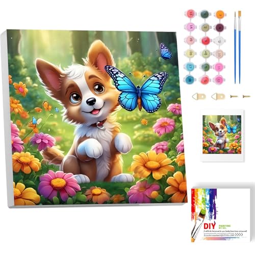 luckyarina Hund Malen Nach Zahlen Kinder mit Rahmen, Tiere Paint by Numbers für Kind, Hund Ölgemälde Kinder ab 5 6 7 8 9 Jahre, für Home Wall Decor 20x20cm von luckyarina