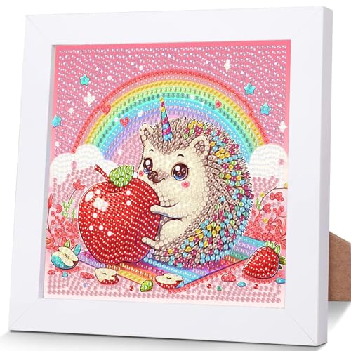 luckyarina Igel Diamond Painting Kinder mit Rahmen- Igel Diamant Painting Bilder kinder, Niedlich Mosaik Bastelset Kinder Regenbogen für 8 9 10 11 Jahre 18X18CM von luckyarina