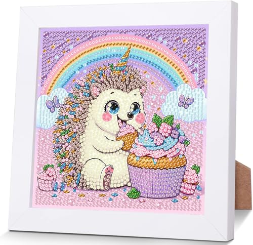 luckyarina Igel Diamond Painting Kinder mit Rahmen- Tiere Diamant Painting Bilder kinder, Diamond Painting mit Rahmen für 8 9 10 11 Jahre 18X18CM von luckyarina