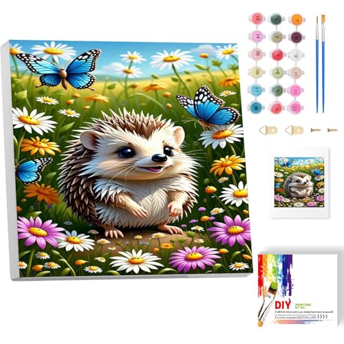 luckyarina Igel Malen Nach Zahlen Kinder mit Rahmen-Malen Nach Zahlen Tiere,Ölgemälde Kinder ab 5 6 7 8 9 Jahre, für Geschenke und Home Haus Deko 20x20 CM von luckyarina