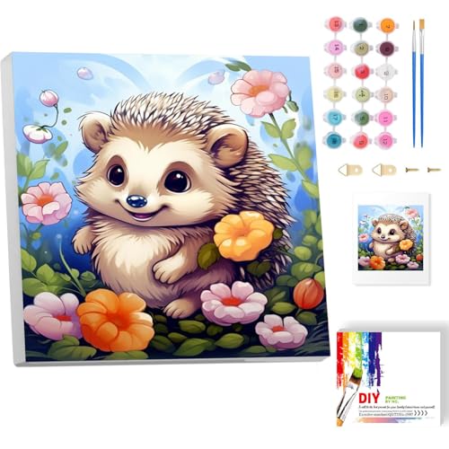 luckyarina Igel Malen Nach Zahlen Kinder mit Rahmen-Paint by Numbers Tiere,Ölgemälde Kinder ab 5 6 7 8 9 Jahre, für Geschenke und Home Haus Deko 20x20 CM von luckyarina