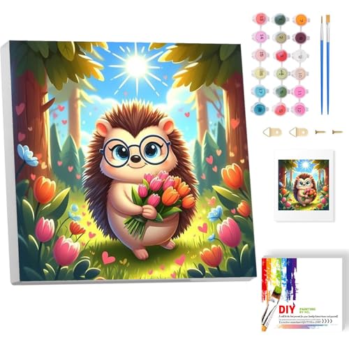 luckyarina Igel Malen nach Zahlen Kinder mit Rahmen- Tiere Paint by Numbers für Kind, Cute Ölgemälde Kinder ab 5 6 7 8 9 Jahre für Hause Dekoration Verwendet Werden 20x20cm von luckyarina