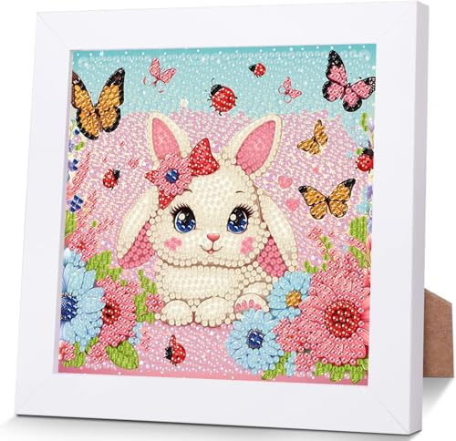 luckyarina Kaninchen Diamond Painting Kinder mit Rahmen- Tiere Diamant Painting Bilder kinder, 5D Diamond Painting Tiere Kinder als Geschenk für Home Wand Décor 18X18CM von luckyarina