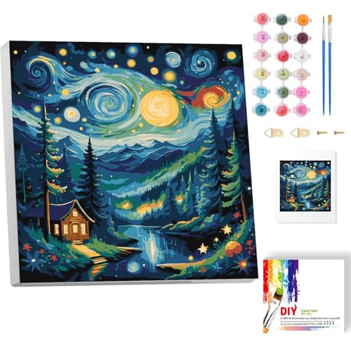 luckyarina Landschaft Malen nach Zahlen Erwachsene mit Rahmen- Wald Paint by Numbers Adult, Berge Ölgemälde als Geschenk für Home Wand Décor 20x20CM von luckyarina