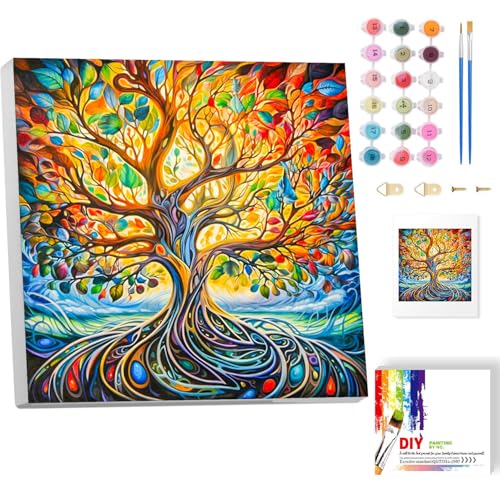 luckyarina Lebensbaum Malen nach Zahlen Erwachsene mit Rahmen- Lebensbaum Paint by Numbers Adult, Baum Ölgemälde für Hause Dekoration Verwendet Werden 20x20CM von luckyarina