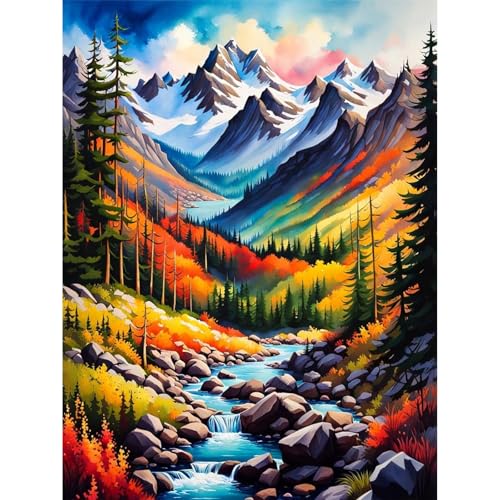 luckyarina Malen Nach Zahlen Erwachsene Berge-Paint by Numbers Adult Natur Landschaft,Acrylmalerei Set für Hause Dekoration Verwendet Werden 30X40CM von luckyarina