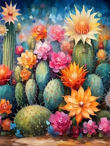 luckyarina Malen Nach Zahlen Erwachsene Kaktus-Paint by Numbers Adult Blumen,Acrylmalerei Set für Home Decor 30X40CM von luckyarina