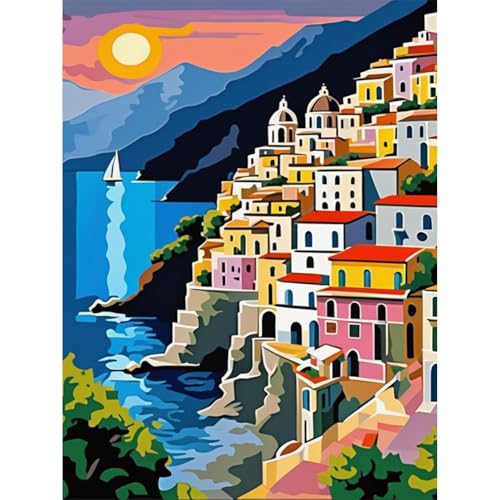 luckyarina Malen Nach Zahlen Erwachsene Landschaft-Paint by Numbers Adult Meer Landschaft,DIY Ölmalerei Bastelset für Geschenke und Home Wand Dekor 30X40 CM von luckyarina