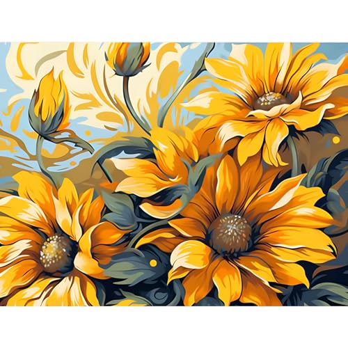 luckyarina Malen Nach Zahlen Erwachsene Sonnenblume-Blume Malen Nach Zahlen Erwachsene Leinwand,Sonnenblumen Paint by Numbers Adult DIY für Geschenk Home Wand Décor 30x40cm von luckyarina