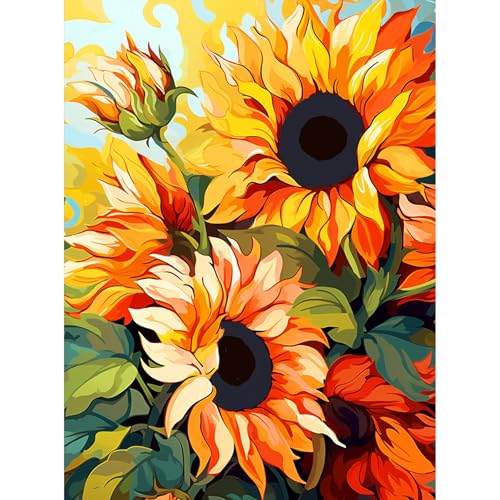 luckyarina Malen Nach Zahlen Erwachsene Sonnenblumen-Blume Malen Nach Zahlen Erwachsene Leinwand,Sonnenblume Paint by Numbers Adult DIY für Geschenk Home Wand Décor 30x40cm von luckyarina