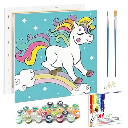 luckyarina Malen Nach Zahlen Kinder mit Rahmen- Einhorn Malen Nach Zahlen Kinder Leinwand, Einhorn Paint by Numbers Kids mit Geschenkbox DIY Handgemalt Ülgemalde für Geschenk Home Wand Décor 20x20cm von luckyarina