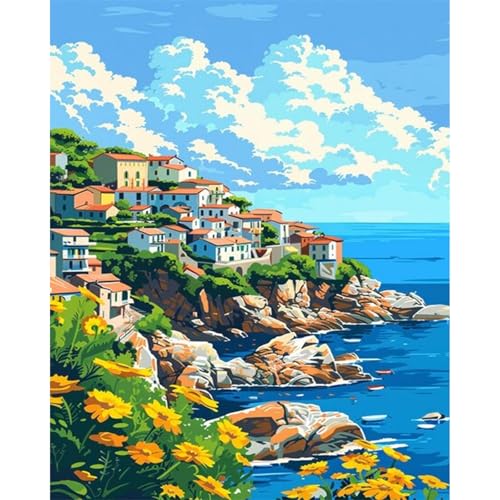 luckyarina Meerblick Malen Nach Zahlen Erwachsene- Landschaft Paint by Numbers Adult, DIY Ölmalerei Bastelset für Geschenke und Home Haus Deko 40X50 CM von luckyarina