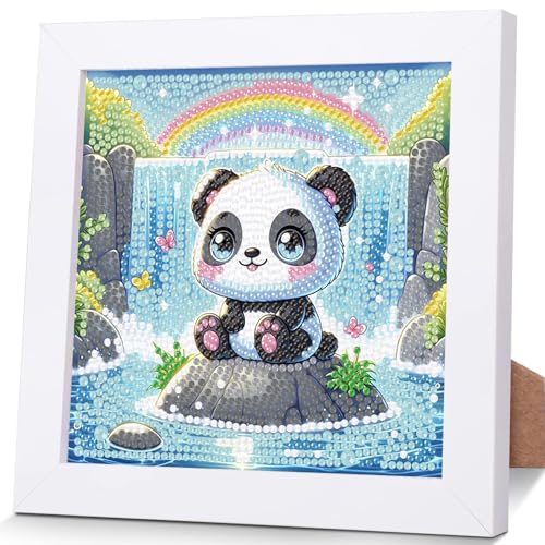 luckyarina Panda Diamond Painting Kinder mit Rahmen- Tiere Diamant Painting Bilder Kinder, Diamond Painting für Kinder für 8 9 10 11 Jahre 18X18CM von luckyarina