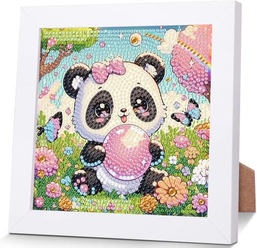 luckyarina Panda Diamond Painting Kinder mit Rahmen- Tiere Diamant Painting Bilder kinder, 5D Diamond Painting Arts Craft für Home Wand Decor 18X18CM von luckyarina