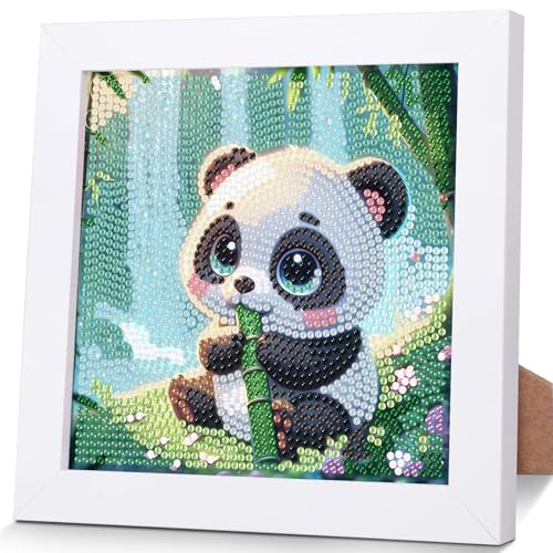 luckyarina Panda Diamond Painting Kinder mit Rahmen- Tiere Diamant Painting Bilder kinder, 5D Diamond Painting für 8 9 10 11 Jahre 18X18CM von luckyarina