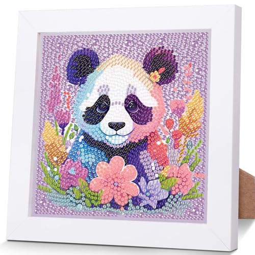 luckyarina Panda Diamond Painting Kinder mit Rahmen- Tiere Diamant Painting Bilder kinder, Mosaik Bastelset Kinder als Geschenk für Home Wand Décor 18X18CM von luckyarina