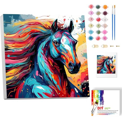 luckyarina Pferd Malen Nach Zahlen Erwachsene mit Rahmen- Pferde Paint by Numbers Adult, Malen nach Zahlen Erwachsene Tiere für Hause Dekoration Verwendet Werden 20x20CM von luckyarina