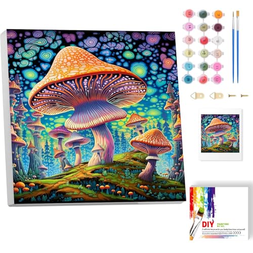 luckyarina Pilz Malen nach Zahlen Erwachsene mit Rahmen- Pilz Paint by Numbers Adult, Wald Ölgemälde für Geschenke und Home Wand Dekor 20x20CM von luckyarina