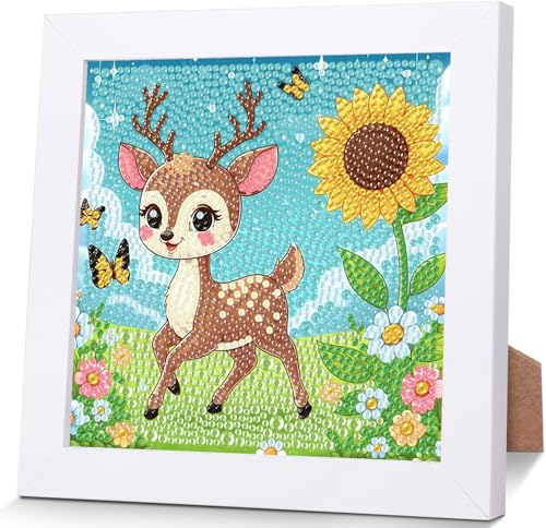 luckyarina Reh Diamond Painting Kinder mit Rahmen- Tiere Diamant Painting Bilder kinder, 5D Diamond Painting Tiere Kinder als Geschenk für Home Wand Décor 18X18CM von luckyarina