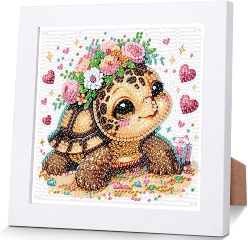 luckyarina Schildkröte Diamond Painting Kinder mit Rahmen- Tiere Diamant Painting Bilder kinder, Diamond Painting Tiere für Haus Dekoration 18X18CM von luckyarina