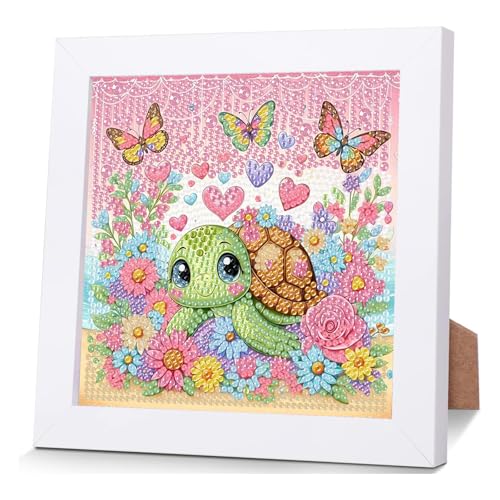 luckyarina Schildkröte Diamond Painting Kinder mit Rahmen- Tiere Diamant Painting Bilder kinder, Diamond Painting Tiere für Kinder 8 9 10 11 Jahre 18X18CM von luckyarina