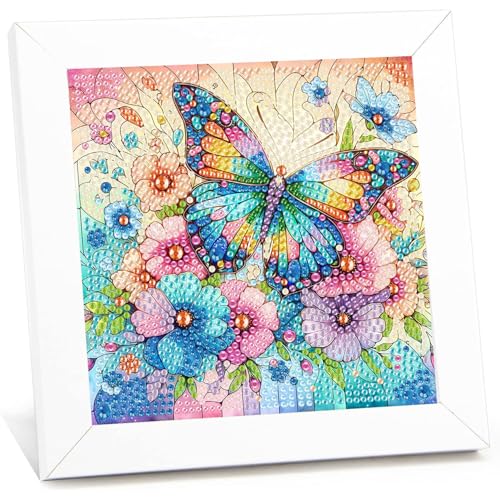 luckyarina Schmetterling Diamond Painting Kinder Mit Rahmen-Diamond Painting Bilder Schmetterlings,Tiere Diamond Painting Kinder ab 4 6 8 10 Jahreals Geschenk für Home Wand Décor (18X18 cm) von luckyarina