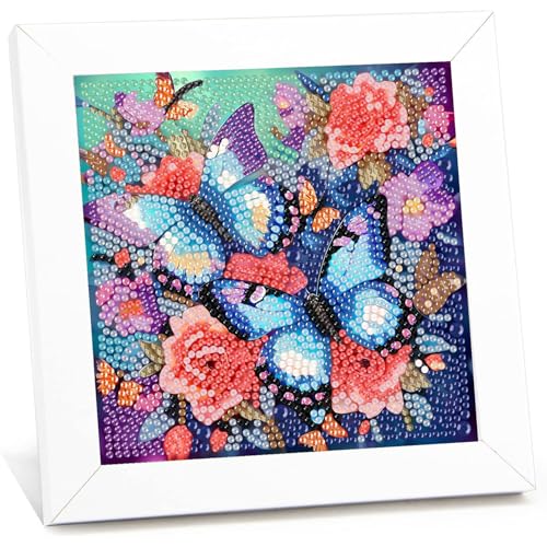 luckyarina Schmetterling Diamond Painting Kinder Mit Rahmen-Diamond Painting Bilder Schmetterlings,Tiere Diamond Painting Kinder ab 4 6 8 10 Jahreals Geschenk für Home Wand Décor (18X18 cm) von luckyarina