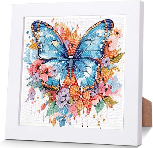 luckyarina Schmetterling Diamond Painting Kinder mit Rahmen- Schmetterlinge Diamant Painting Bilder Kinder, Tiere Mosaik Bastelset Kinder für 8 9 10 11 Jahre 18X18CM von luckyarina