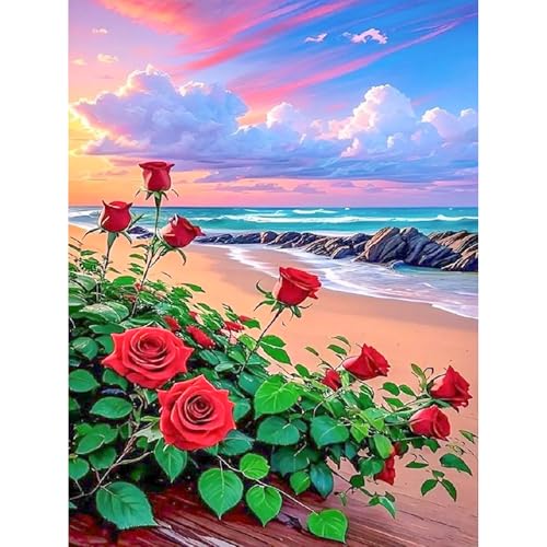 luckyarina Strand Diamond Painting Erwachsene,5D Diamond Painting Erwachsene Landschaft,Rose Diamont Painting Arts Craft für Home Wand Decor(30x40cm) von luckyarina