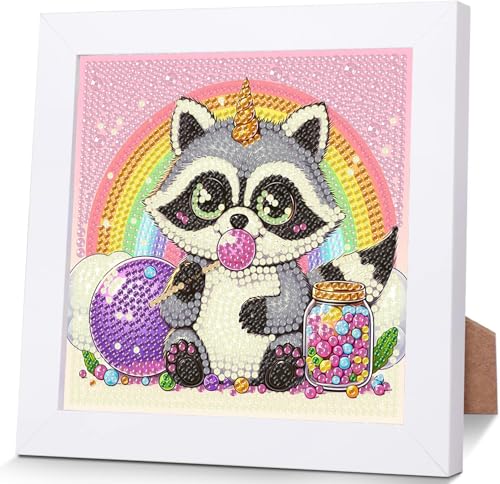 luckyarina Waschbär Diamond Painting Kinder mit Rahmen- Tiere Diamant Painting Bilder kinder, 5D Diamond Painting Kinder für 8 9 10 11 Jahre 18X18CM von luckyarina