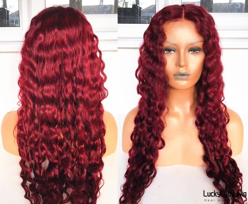 99J Red Wine Burgundy Lose Lockiges Haar Perücken Frontal 13x4 Spitze Perücke Prelucked Echthaar Vorne 13x6 Für Frauen Glueless von luckyladyhair