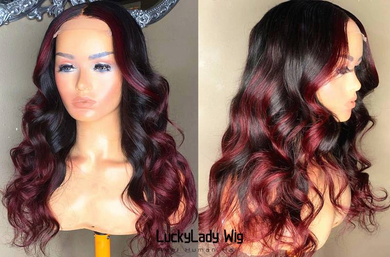 Highlight Bordeaux 5x5 Spitze Haar Perücken Frontal 13x4 Perücken Prelucked Haar 99J Rot Wein Echthaar Perücke Spitze 13x6 Für Frauen 360 Lace von luckyladyhair