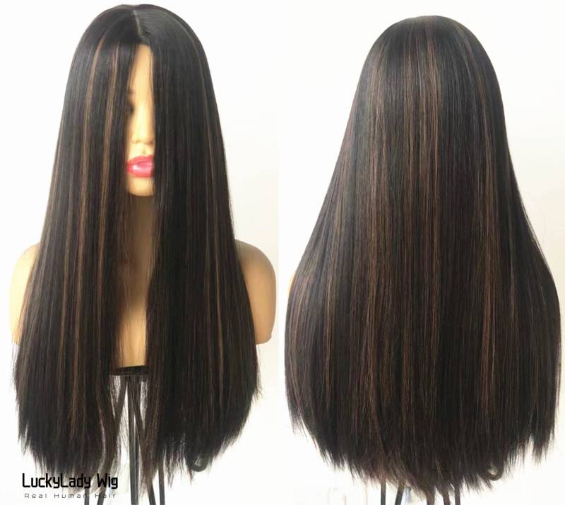 Highlight Braune Haare Perücken Frontal 13x4 Lace Prelucked Hair Glueless Echthaar-Perücken Front Spitze 13x6 Mit Babyhaar 360 von luckyladyhair