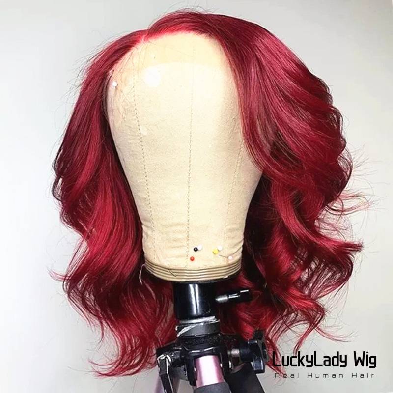 Rotwein Körperwelle Haar Perücken Frontale 13x4 Spitze Perücke Echthaar 13x6 Vorne Frauen 360 Leimlose Für Gebleichte Knoten von luckyladyhair