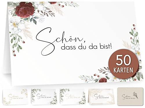 50 Tischkarten Hochzeit, Namensschilder Hochzeit, Platzkarten Hochzeit, Tischkarten Geburtstag, Namenskarten Hochzeit – Burgundy Roses Rot von luftundliebe