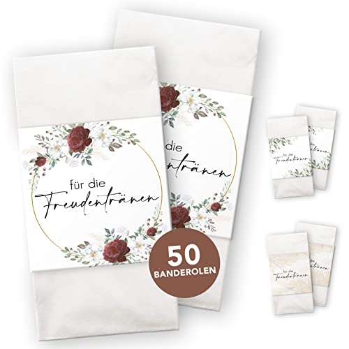 Freudentränen Taschentücher Banderole inkl. Klebepunkte zum verschließen - Taschentücher Hochzeit Freudentränen - Vintage - Taschentücher Kirche - Hochzeits Ideen - Burgundy Roses 50 Stück von luftundliebe